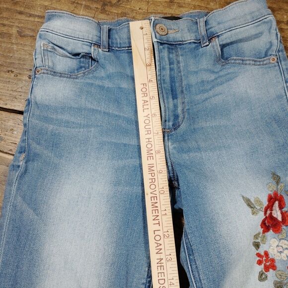 Express 2R Jeans Blue Denim Floral Embroidery Festival Boho High Leggings - Picture 10 of 11